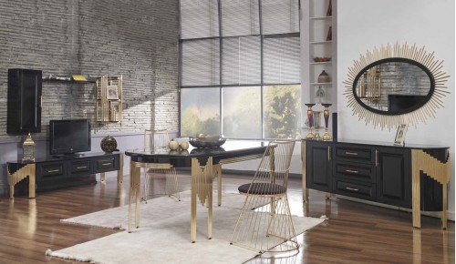 Bambu Yemek Odası Takımı - Siyah Bambu Yemek Odası Takımı - Siyah